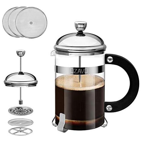  OZAVO Kaffeebereiter Glas, French Press Kaffee-Presse mit Edelstahlfilter und Edelstahl-Rahmen, Kaffeezubereiter Presskanne fuer Kaffee oder Tee, 800 ML