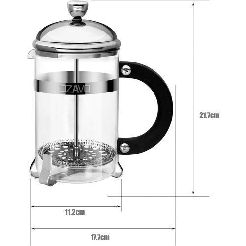  OZAVO Kaffeebereiter Glas, French Press Kaffee-Presse mit Edelstahlfilter und Edelstahl-Rahmen, Kaffeezubereiter Presskanne fuer Kaffee oder Tee, 800 ML