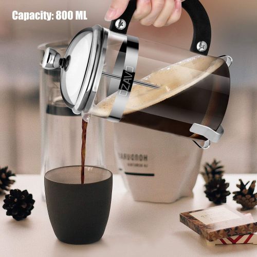  OZAVO Kaffeebereiter Glas, French Press Kaffee-Presse mit Edelstahlfilter und Edelstahl-Rahmen, Kaffeezubereiter Presskanne fuer Kaffee oder Tee, 800 ML