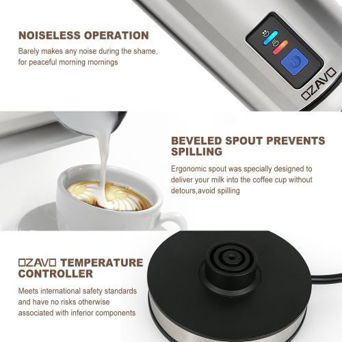  OZAVO Milchaufschaumer, elektrische Milk Frother, 240ml Kapazitat, 500W Milchschaumer, Warm und Kaltaufschaumen fuer Kaffee, Cappuccino, antihaftbeschichtet, 360° Basisstation