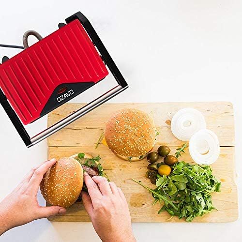  OZAVO Sandwichtoaster, Kontaktgrill mini, Panini Sandwich Maker, Elektrogrill Multifunktion, kleine Tischgrill, Antihaftbeschichtung, Leuchtanzeige, 750 W, MEHRWEG