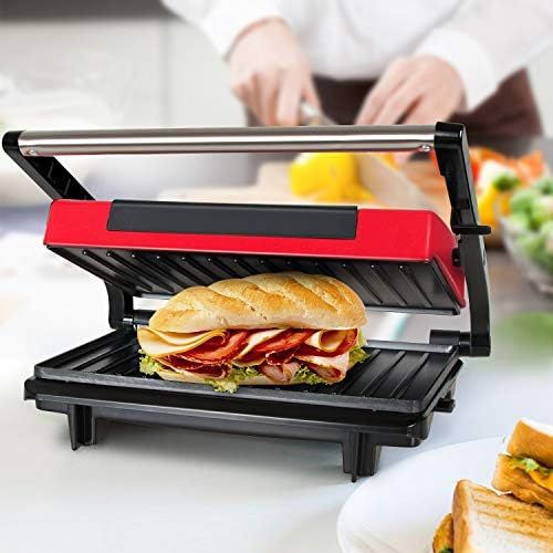  OZAVO Sandwichtoaster, Kontaktgrill mini, Panini Sandwich Maker, Elektrogrill Multifunktion, kleine Tischgrill, Antihaftbeschichtung, Leuchtanzeige, 750 W, MEHRWEG