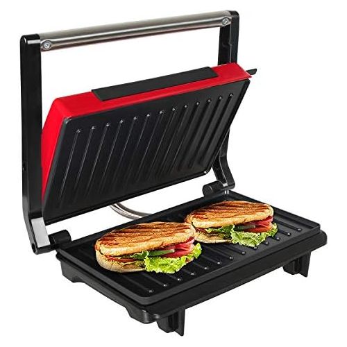  OZAVO Sandwichtoaster, Kontaktgrill mini, Panini Sandwich Maker, Elektrogrill Multifunktion, kleine Tischgrill, Antihaftbeschichtung, Leuchtanzeige, 750 W, MEHRWEG