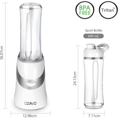  [아마존베스트]OZAVO Smoothie Maker Blender 350 W BPA Free 600 ml Tritan Drinking Bottle Portable 4 Stainless Steel Knives (White)