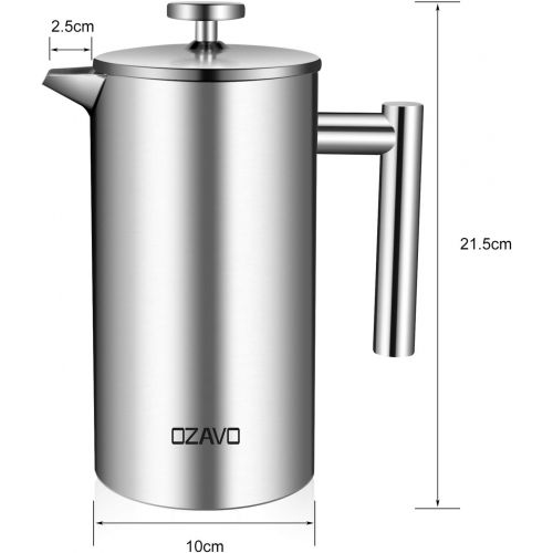  [아마존베스트]OZAVO Coffee maker, with stainless steel filter, French press system with two-layer construction, 1 L