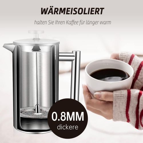  [아마존베스트]OZAVO Coffee maker, with stainless steel filter, French press system with two-layer construction, 1 L