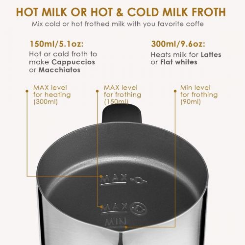  [아마존베스트]OZAVO Milk Frother, Electric Milk Frother, 240 ml Capacity, 500 W Milk Frother, Warm and Cold Frothing for Coffee, Cappuccino, Non-Stick, 360° Base Station