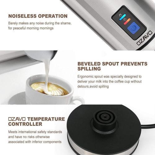  [아마존베스트]OZAVO Milk Frother, Electric Milk Frother, 240 ml Capacity, 500 W Milk Frother, Warm and Cold Frothing for Coffee, Cappuccino, Non-Stick, 360° Base Station