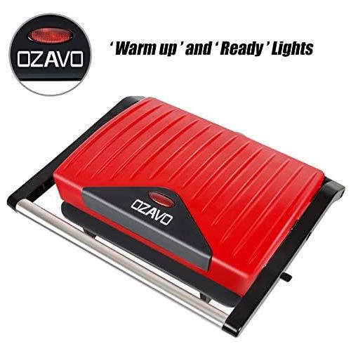  Ozavo Sandwich Toaster, Contact Grill Mini, Panini Sandwich Maker, Multifunctional Electric Grill, Small Table Grill, Non Stick Coating, Indicator Light, 750 W, Multi Way