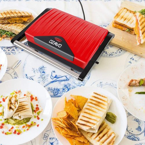  Ozavo Sandwich Toaster, Contact Grill Mini, Panini Sandwich Maker, Multifunctional Electric Grill, Small Table Grill, Non Stick Coating, Indicator Light, 750 W, Multi Way