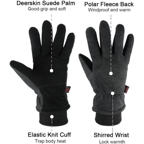  [아마존핫딜][아마존 핫딜] OZERO Winter Gloves Water Resistant Thermal Glove with Deerskin Suede Leather and Insulated Polar Fleece for Driving/Cycling/Running/Hiking/Snow Ski in Cold Weather - Warm Gifts fo