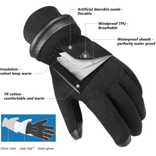  [아마존 핫딜] [아마존핫딜]OZERO -30 ℉ Waterproof Winter Gloves Touchscreen Fingers for Driving, Motorcycle - Hands Warm in Cold Weather Thermal Gifts for Men