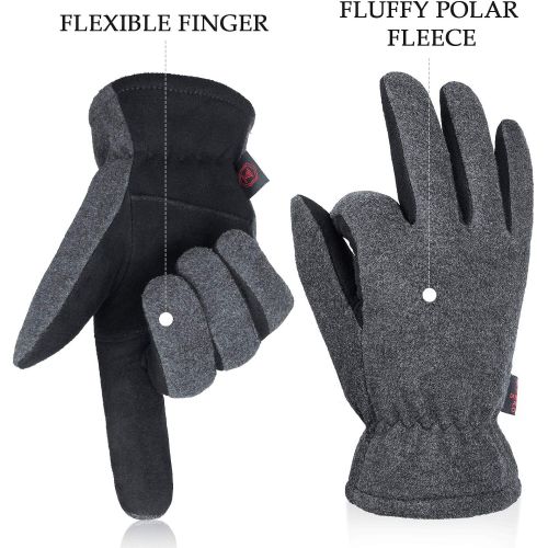  [아마존핫딜][아마존 핫딜] OZERO Winter Work Gloves -20°F Cold Proof Thermal Glove - Deerskin Suede Leather Palm and Polar Fleece Back with Warm Insulated Cotton Lining for Men Women Yard Work, Shoveling, Dr