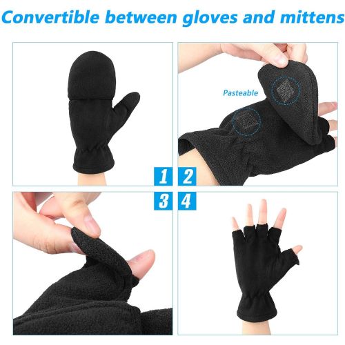  OZERO Winter Gloves 3M Thinsulate Fingerless Convertible Thermal Mittens Windproof Insulated Polar Fleece Warm for Men and Women Black