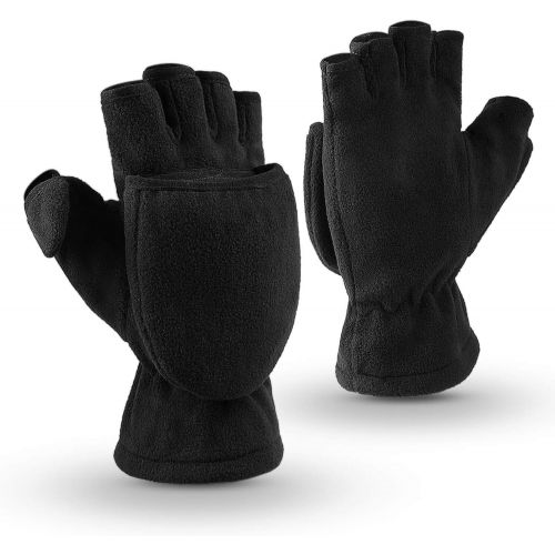  OZERO Winter Gloves 3M Thinsulate Fingerless Convertible Thermal Mittens Windproof Insulated Polar Fleece Warm for Men and Women Black