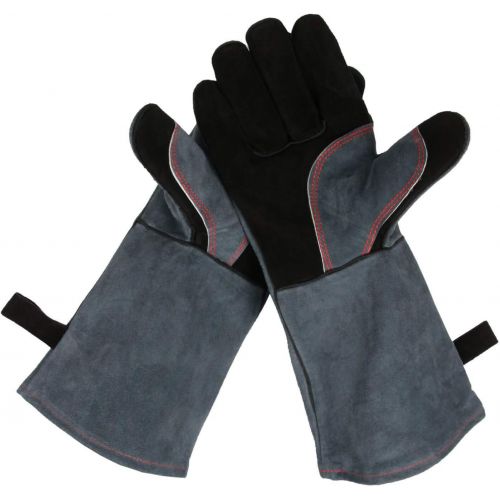  OZERO 932°F Heat Resistant Grill BBQ Gloves Leather Forge Welding Glove with Long Sleeve and Insulated Lining for Men and Women Black Gray 16 inch