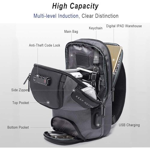  OZUKO Sling Backpack Sling Bag Crossbody Backpack Shoulder Casual Daypack Rucksack for Men
