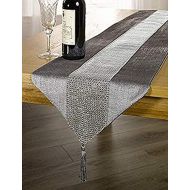 [아마존베스트]OZXCHIXU(TM 13inch x 72inch Table Runner with Diamante Strip and Tassels (Grey)