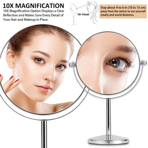  Magnifying Makeup Mirror, Oak Leaf Double-Side 1x/10X Magnification Tabletop Swivel Vanity Mirror, 8 Inch