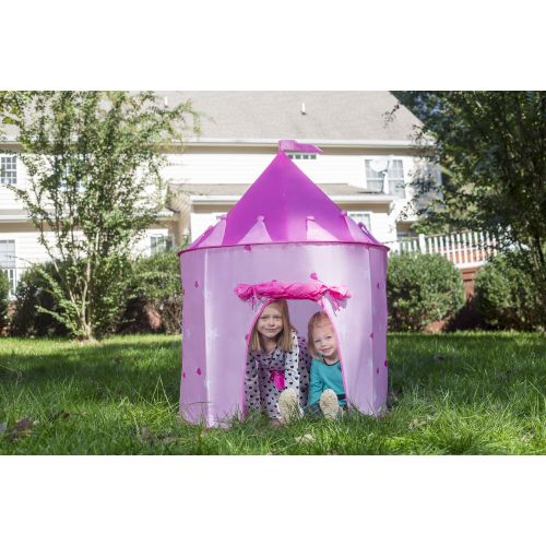  Oakeskaran kiddey little princess castle play tent (pink) glow in the dark stars indooroutdoor playhouse for girls, promotes early learning, social bonding and imaginative play, by kiddey