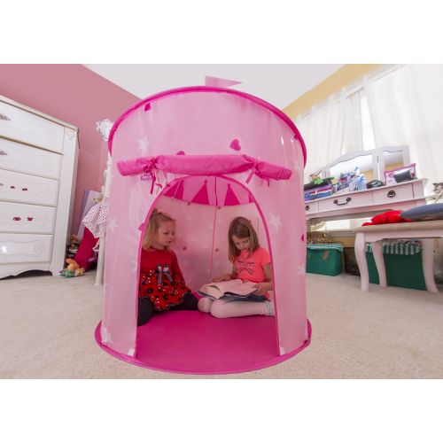  Oakeskaran kiddey little princess castle play tent (pink) glow in the dark stars indooroutdoor playhouse for girls, promotes early learning, social bonding and imaginative play, by kiddey