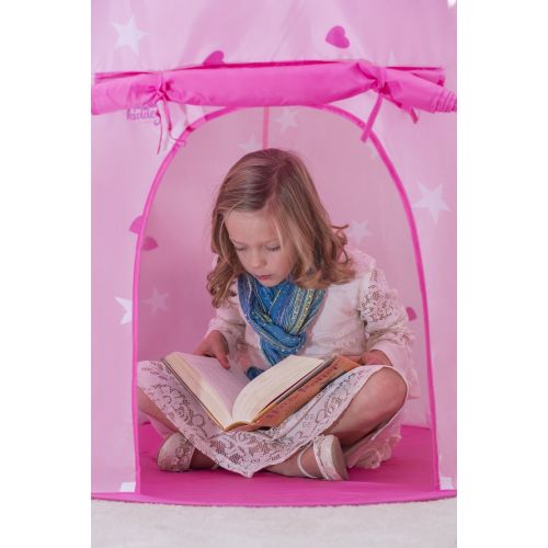  Oakeskaran kiddey little princess castle play tent (pink) glow in the dark stars indooroutdoor playhouse for girls, promotes early learning, social bonding and imaginative play, by kiddey