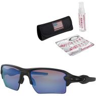 Oakley Flak 2.0 XL Sunglasses (Matte Black Frame/Prizm Deep H2 O Polarized Lens) with USA Flag Lens Cleaning Kit