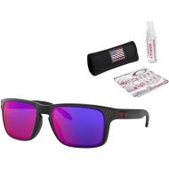 Oakley Holbrook Sunglasses (Matte Black Frame/Positive Red Iridium Lens) with USA Flag Lens Cleaning Kit