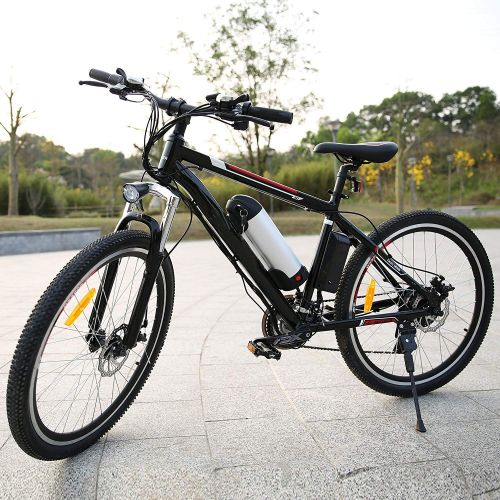  Oanon Electric Bicycle Mens Mountain Bike with 36V Lithium-lon Battery, 250W Power Plus Shimano 26 Speeds Suspension Fork Mountain E-Bike