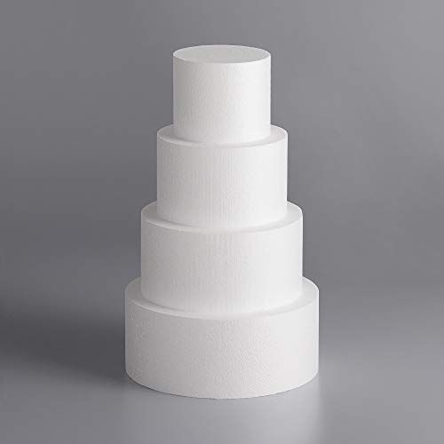  Oasis Supply 4 Piece Round Fake Cake Set/Circle Dummy Cake Set for Weddings, Crafts, and Displays, 3” High by 8” 10” 12” 14”