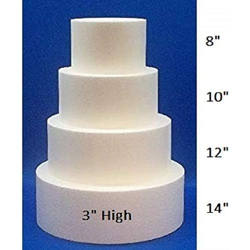  Oasis Supply 4 Piece Round Fake Cake Set/Circle Dummy Cake Set for Weddings, Crafts, and Displays, 3” High by 8” 10” 12” 14”