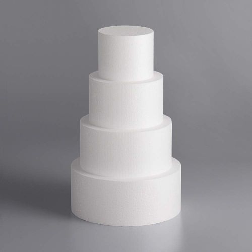  Oasis Supply 4 Piece Round Fake Cake Set/Circle Dummy Cake Set for Weddings, Crafts, and Displays, 3” High by 8” 10” 12” 14”