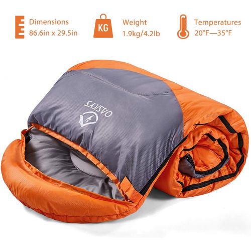  oaskys Camping Sleeping Bag - All Season Warm & Cold Weather - Summer, Spring, Fall, Winter, Lightweight, Waterproof for Adults & Kids - Camping Gear Equipment, Traveling, and Outd