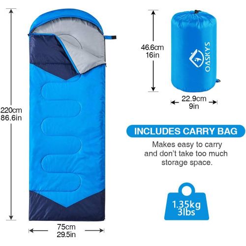  oaskys Camping Sleeping Bag - 3 Season Warm & Cool Weather - Summer, Spring, Fall, Lightweight, Waterproof for Adults & Kids - Camping Gear Equipment, Traveling, and Outdoors