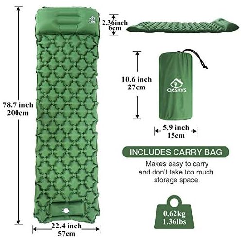 oaskys Camping Sleeping Pad Ultralight Backpacking Air Mattress with Inflatable Pillow & Compact Carrying Bag Sleeping Pads for Hiking Traveling & Camping Outdoor Activities