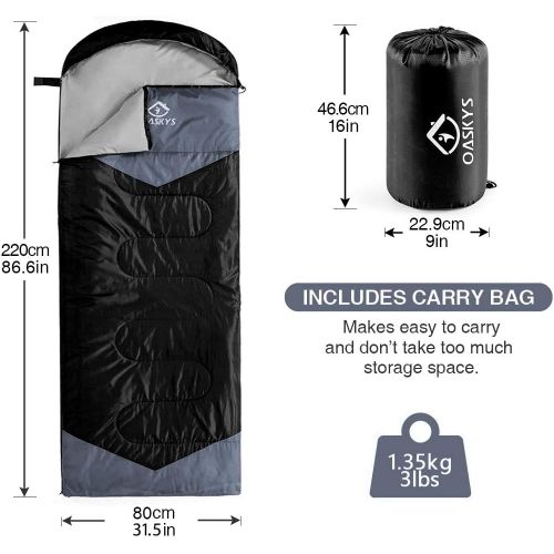  oaskys Camping Sleeping Bag - 3 Season Warm & Cool Weather - Summer, Spring, Fall, Lightweight, Waterproof for Adults & Kids - Camping Gear Equipment, Traveling, and Outdoors