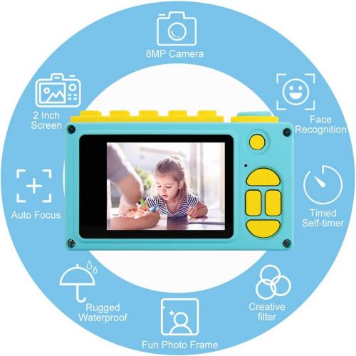  [아마존베스트]Oaxis myFirst Camera 2 Waterproof Kids Camera Mini 8MP 1080P HD Camcorder with Free 16GB MicroSD Card Included and MicroSD Support Slot Video Taking Function and Preset Frames (Blue)