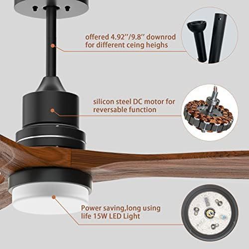  Obabala 52 Ceiling Fan with Lights Remote Control Outdoor Wood Ceiling Fans Noiseless Reversible DC Motor