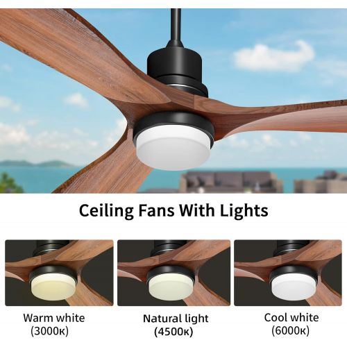  Obabala 52 Ceiling Fan with Lights Remote Control Outdoor Wood Ceiling Fans Noiseless Reversible DC Motor