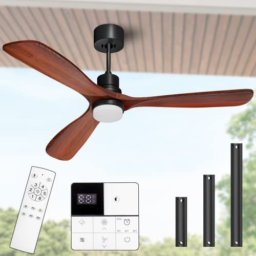  Obabala Ceiling Fan with Lights Remote and Wall Control, 52 Outdoor Ceiling Fan with 3 Downrods, Reversible Silent DC Motor and Matte Black