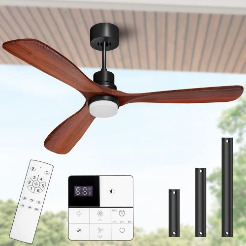  Obabala Ceiling Fan with Lights Remote and Wall Control, 52 Outdoor Ceiling Fan with 3 Downrods, Reversible Silent DC Motor and Matte Black