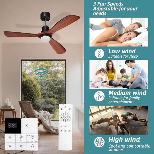  Obabala Ceiling Fan with Lights Remote and Wall Control, 52 Outdoor Ceiling Fan with 3 Downrods, Reversible Silent DC Motor and Matte Black