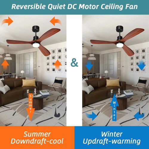  Obabala Ceiling Fan with Lights Remote and Wall Control, 52 Outdoor Ceiling Fan with 3 Downrods, Reversible Silent DC Motor and Matte Black