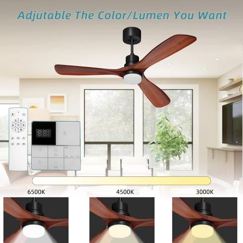  Obabala Ceiling Fan with Lights Remote and Wall Control, 52 Outdoor Ceiling Fan with 3 Downrods, Reversible Silent DC Motor and Matte Black