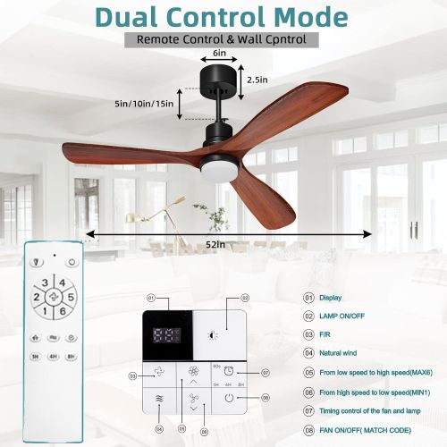  Obabala Ceiling Fan with Lights Remote and Wall Control, 52 Outdoor Ceiling Fan with 3 Downrods, Reversible Silent DC Motor and Matte Black