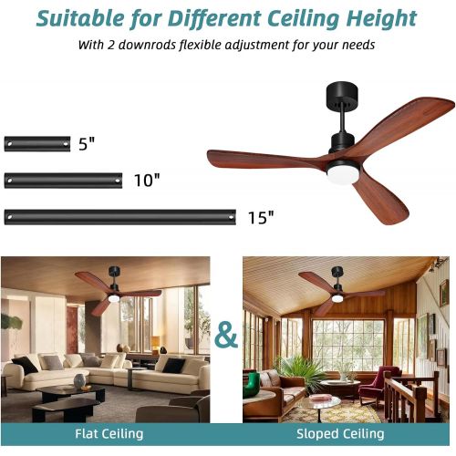  Obabala Ceiling Fan with Lights Remote and Wall Control, 52 Outdoor Ceiling Fan with 3 Downrods, Reversible Silent DC Motor and Matte Black