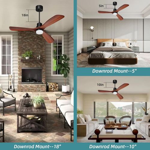  Obabala Ceiling Fan with Lights Remote and Wall Control, 52 Outdoor Ceiling Fan with 3 Downrods, Reversible Silent DC Motor and Matte Black