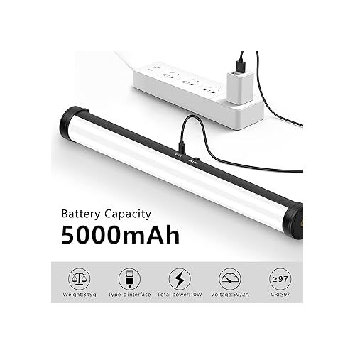  2 Pack RGB Led Video Light Stick Wand, Obeamiu 2600-9600K Photography Lighting, 5000mAh Rechargeable Battery, 21 Lights Effect for Video Conference Shooting YouTube Studio, Live Game Streaming, Vlogg