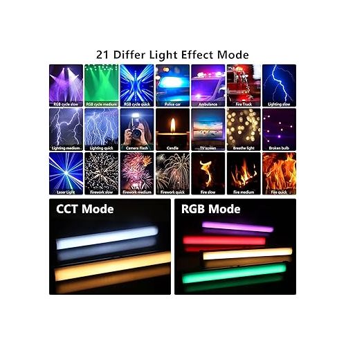  2 Pack RGB Led Video Light Stick Wand, Obeamiu 2600-9600K Photography Lighting, 5000mAh Rechargeable Battery, 21 Lights Effect for Video Conference Shooting YouTube Studio, Live Game Streaming, Vlogg
