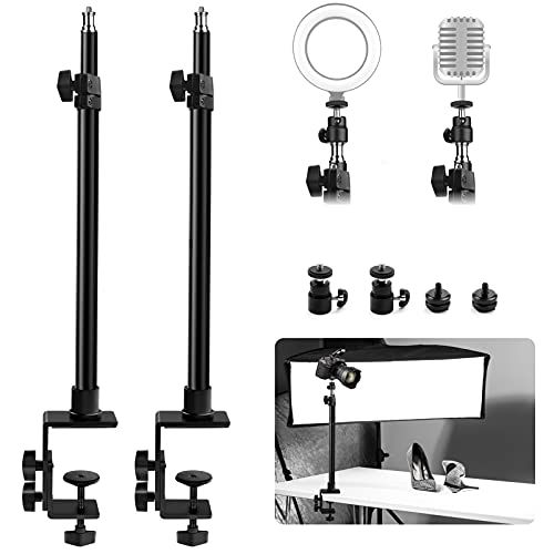  Obeamiu 2 Pack C Clamp Desk Mount Light Stand with 1/4 Ball Head and Hot Shoe Mount Adapter, 15.5-25.5 Inch Adjustable Tabletop Bracket Stand for DSLR Camera, Ring Light, Video Mon